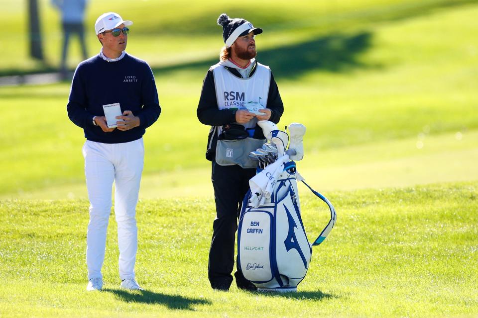 Ben Griffin looks on from the first hole during the second round of The RSM Classic 2024 on the Seaside Course at Sea Island Resort.