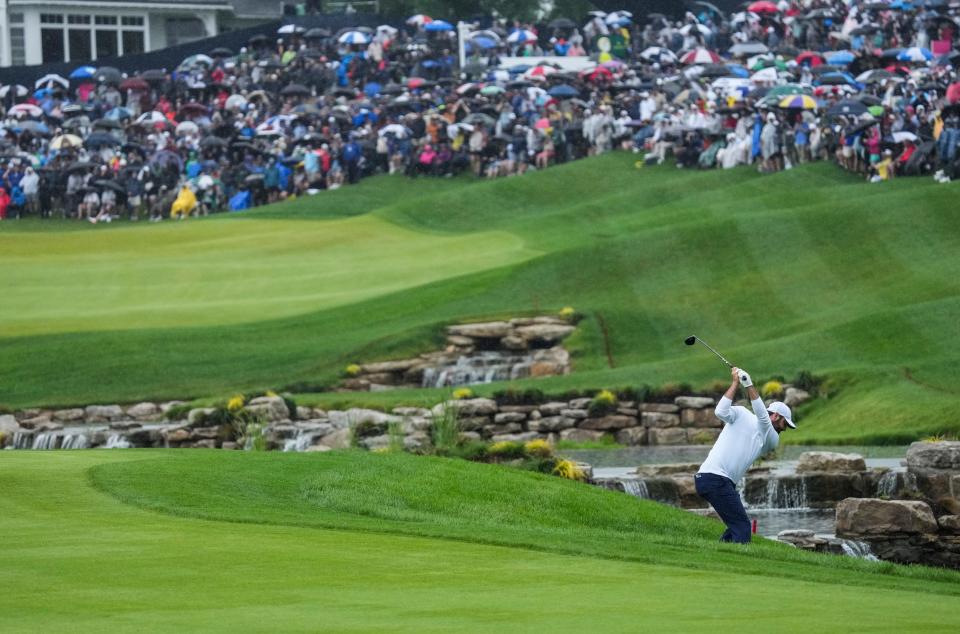 Scottie Scheffler on the 18th hole during the second round of the PGA Championship at Valhalla Golf Club. (Photo: Matt Stone/Louisville Courier Journal)