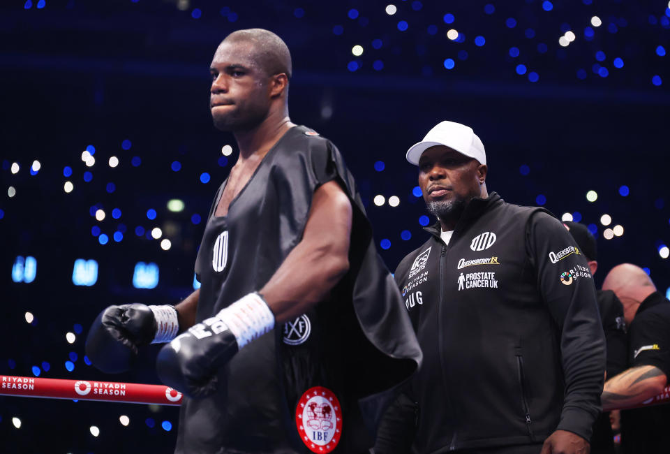 LONDON, ENGLAND - SEPTEMBER 21: Don Charles, Head trainer of Daniel Dubois looks on prior to the IBF World Heavyweight Title fight between Daniel Dubois and Anthony Joshua, on the Riyadh Season  - Wembley Edition card at Wembley Stadium on September 21, 2024 in London, England. (Photo by Richard Pelham/Getty Images)