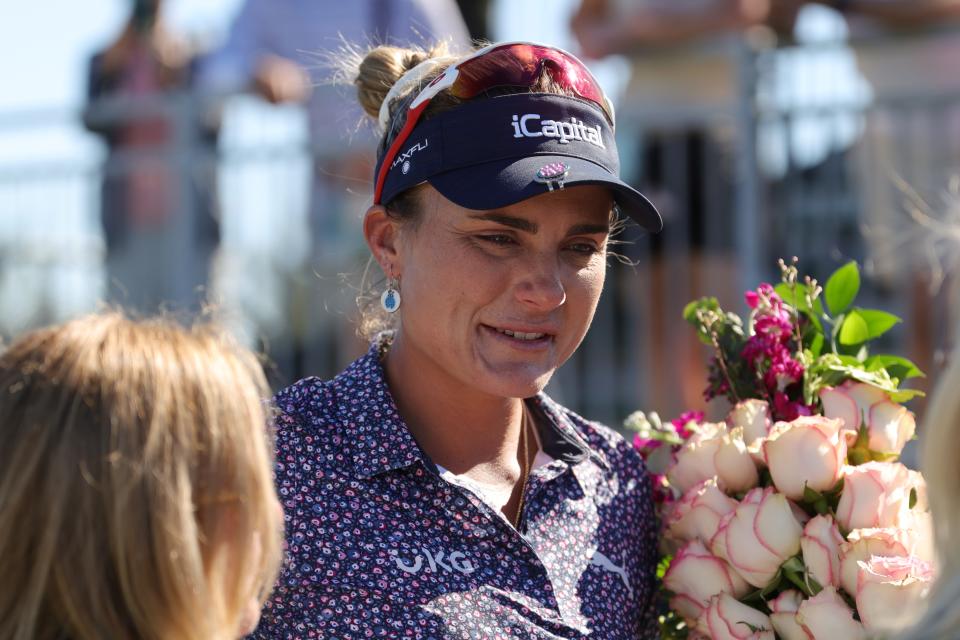 Lexi Thompson reacts after the final round of the CME Group Tour Championship 2024 at Tiburon Golf Club.