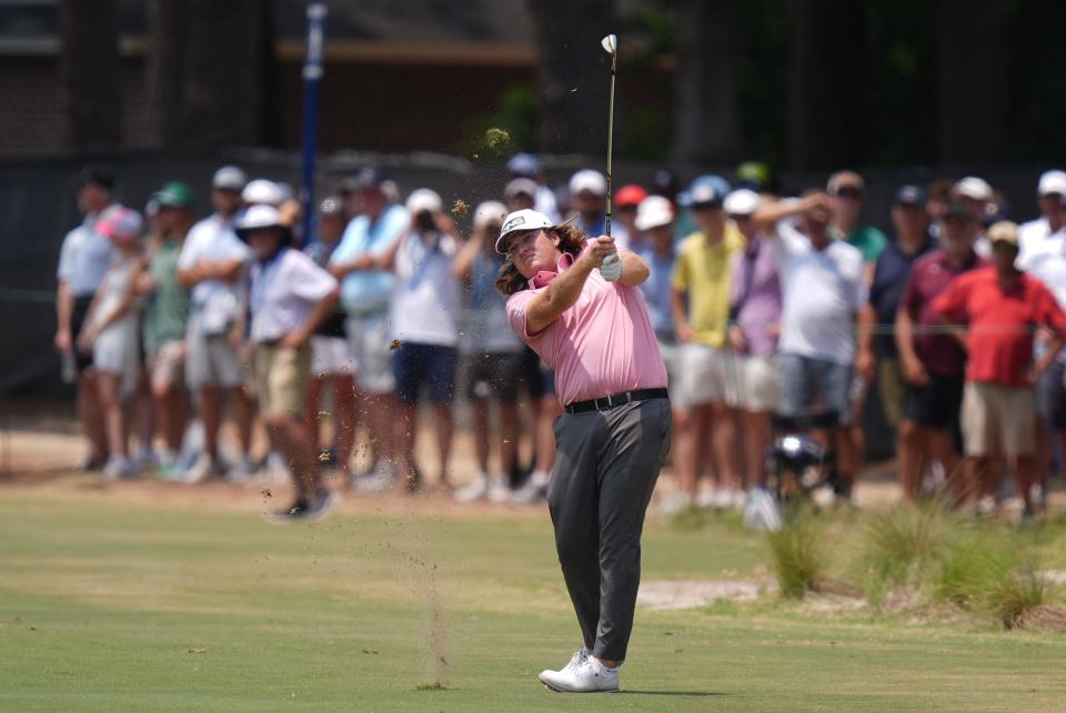 Neal Shipley hits on the third fairway during the final round of the U.S. Open golf tournament. Mandatory Credit: Jim Dedmon-USA TODAY Sports