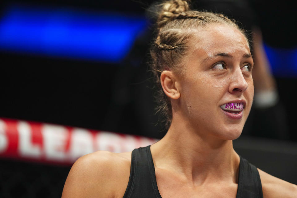 UNCASVILLE, CT - JUNE 13: Dakota Ditcheva looks on before fighting Chelsea Hackett during PFL 2024 week 4 at the Mohegan Sun Arena on June 13, 2024 in Uncasville, Connecticut. (Photo by Cooper Neill/Getty Images)