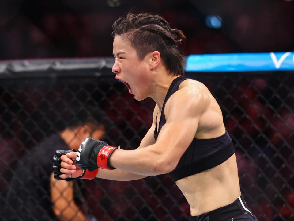 Zhang Weili (pictured) must overcome Tatiana Suarez in February (Getty Images)