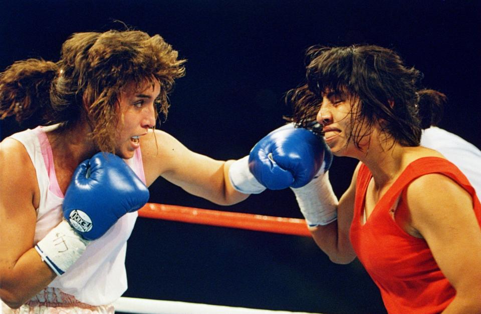 7 Aug 1994:  Female boxer Christy Martin lands a solid left hand jab to the face of opponent Laura Serrano Garcia during her bout in Las Vegas, Nevada, which ended with a sixth round decision for Martin.   Mandatory Credit: Allsport USA/ALLSPORT