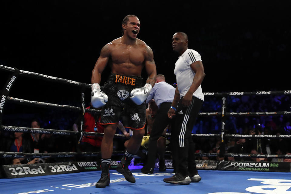 Boxing - Lyndon Arthur v Anthony Yarde - WBO & Commonwealth International Light-Heavyweight Title - Copper Box Arena, London, Britain - December 4, 2021 Anthony Yarde celebrates after his win against Lyndon Arthur Action Images via Reuters/Andrew Couldridge