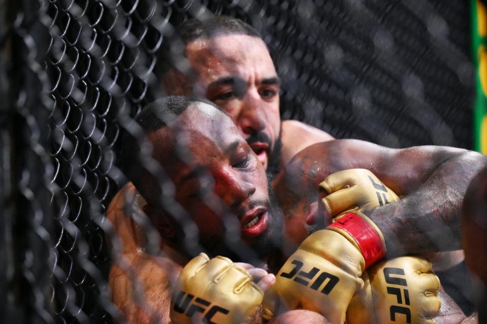 Leon Edwards (left) lost a decision – and his title – to Belal Muhammad in July (REUTERS)