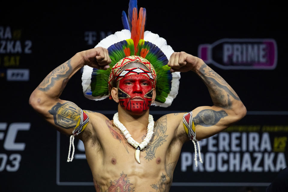 Jun 28, 2024; Las Vegas, Nevada, USA; Alex Pereira during weigh ins for UFC 303 at T-Mobile Arena. Mandatory Credit: Mark J. Rebilas-USA TODAY Sports