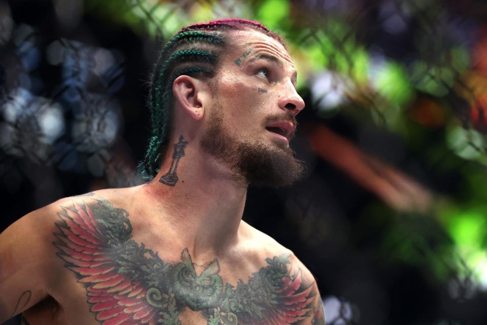 LAS VEGAS, NEVADA - SEPTEMBER 14: Sean O’Malley of the United States reacts after losing his bantamweight title to Merab Dvalishvili of Georgia during UFC 306: Riyadh Season Noche at Sphere on September 14, 2024 in Las Vegas, Nevada. (Photo by Christian Petersen/Getty Images)