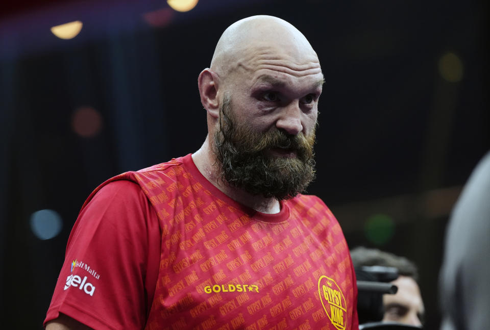 Tyson Fury following the WBA, WBC, WBO, IBO World Heavyweight championship contest against Oleksandr Usyk at the Kingdom Arena in Riyadh, Saudi Arabia. Picture date: Saturday December 21, 2024. (Photo by Nick Potts/PA Images via Getty Images)