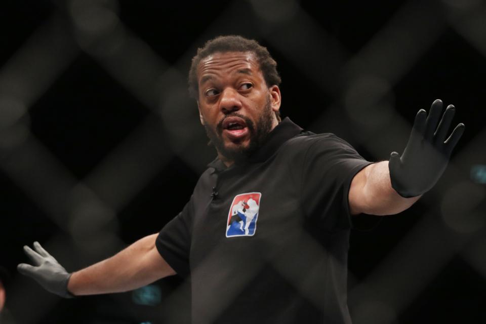 Sep 9, 2023; Sydney, NSW, AUSTRALIA; Referee Herb Dean during the fight of Blood Diamond (not pictured) and Charles Radtke (not pictured) during UFC 293 at Qudos Bank Arena. Mandatory Credit: Jasmin Frank-USA TODAY Sports