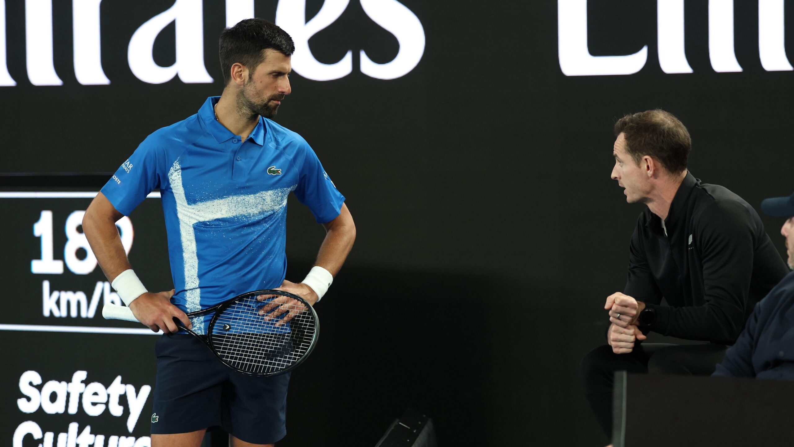 Andy Murray offers coaching advice to Novak Djokovic