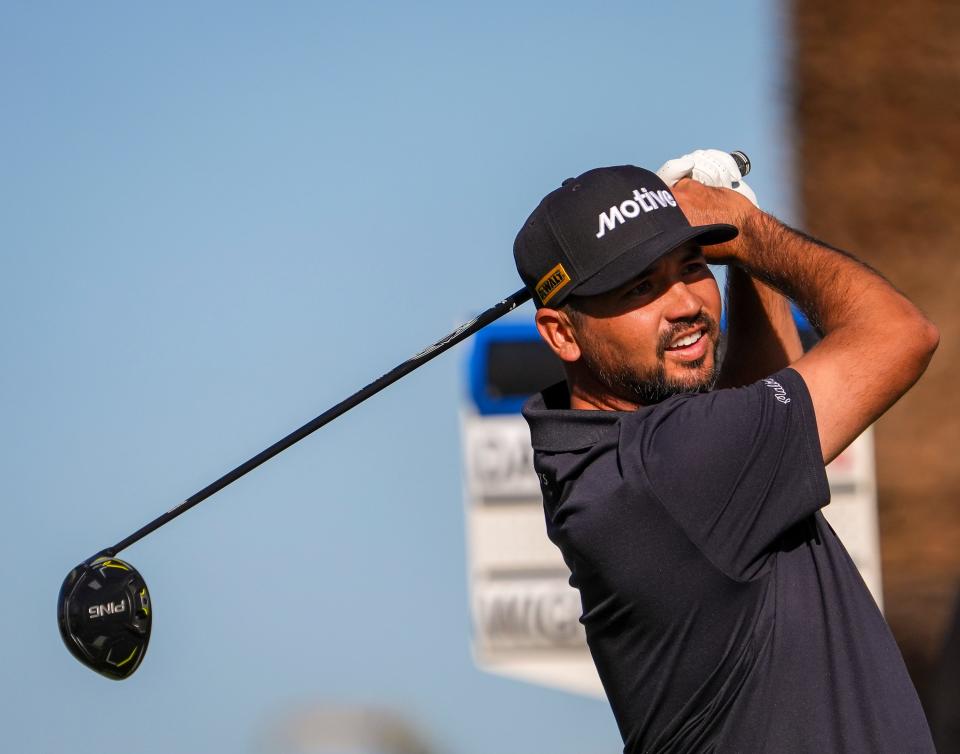 Jason Day tees off on 11 during the second round of The American Express on the Nicklaus Tournament Course at PGA West in La Quinta, Calif., Friday, Jan. 17, 2025.