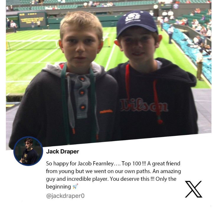 Photo of Jack Draper and Jacob Fearnley as young children on Wimbledon's Centre Court