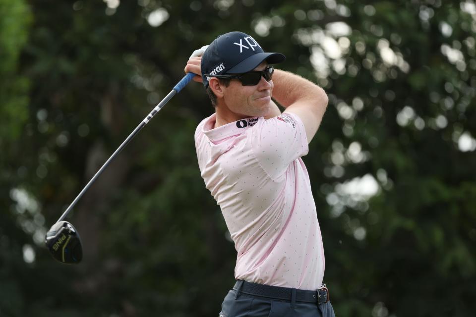 Adam Schenk plays his shot from the fifth tee during the first round of the Sony Open in Hawaii 2025 at Waialae Country Club on January 09, 2025 in Honolulu, Hawaii.