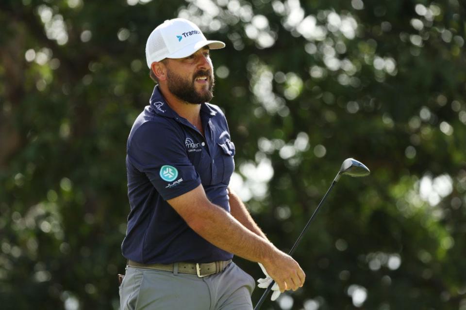 Stephan Jaeger of Germany plays his shot from the fifth tee during the final round of the Sony Open at the Waialae Country Club on Jan. 12 in Honolulu, Hawaii.