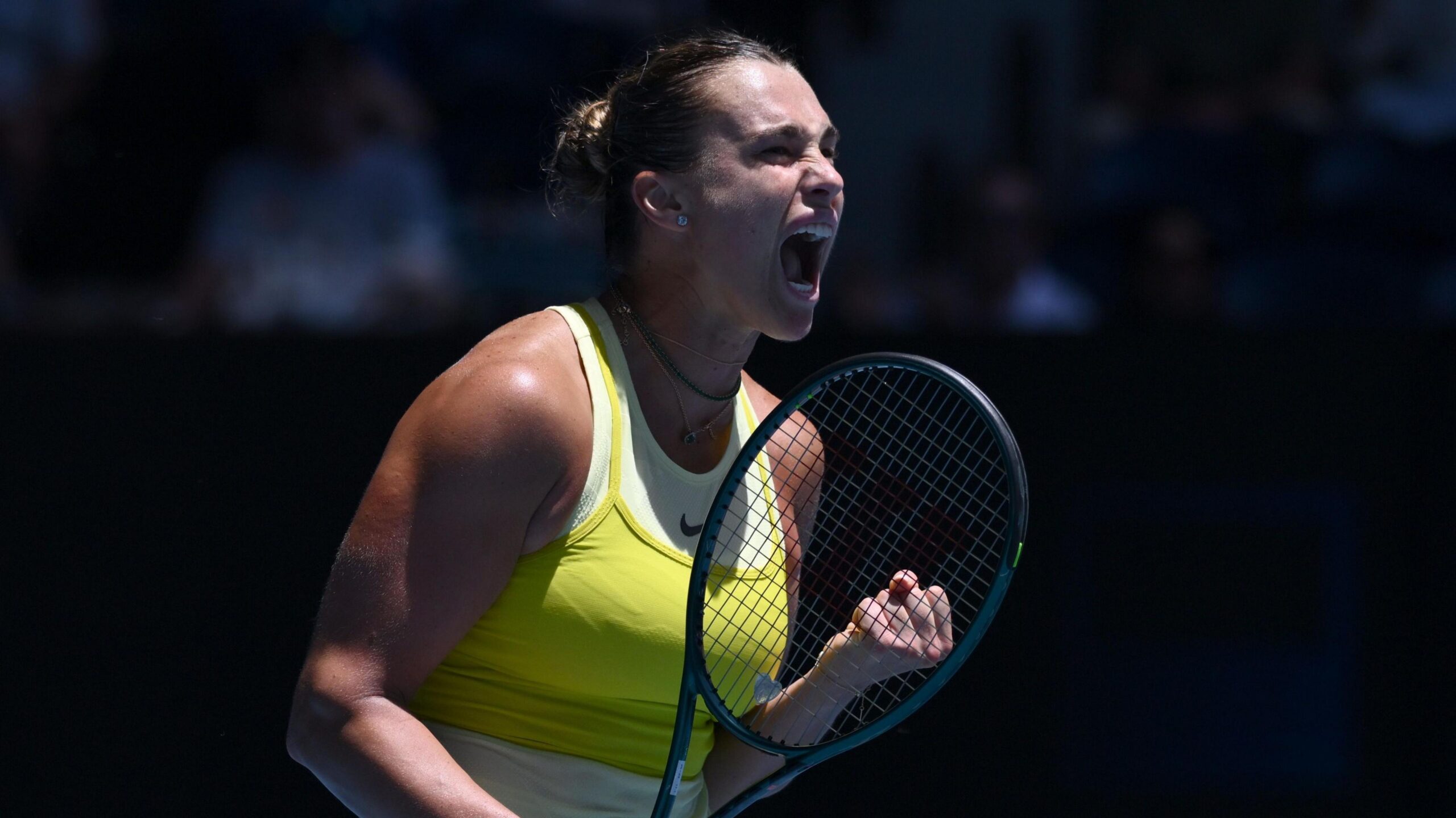 Aryna Sabalenka celebrates at Australian Open