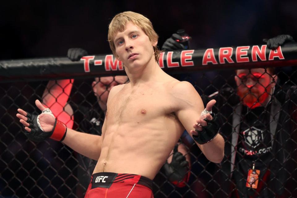 LAS VEGAS, NEVADA - DECEMBER 10: Paddy Pimblett of England stands in his corner as he's introduced prior to facing Jared Gordon in a lightweight fight during the UFC 282 event at T-Mobile Arena on December 10, 2022 in Las Vegas, Nevada. (Photo by Sean M. Haffey/Getty Images)