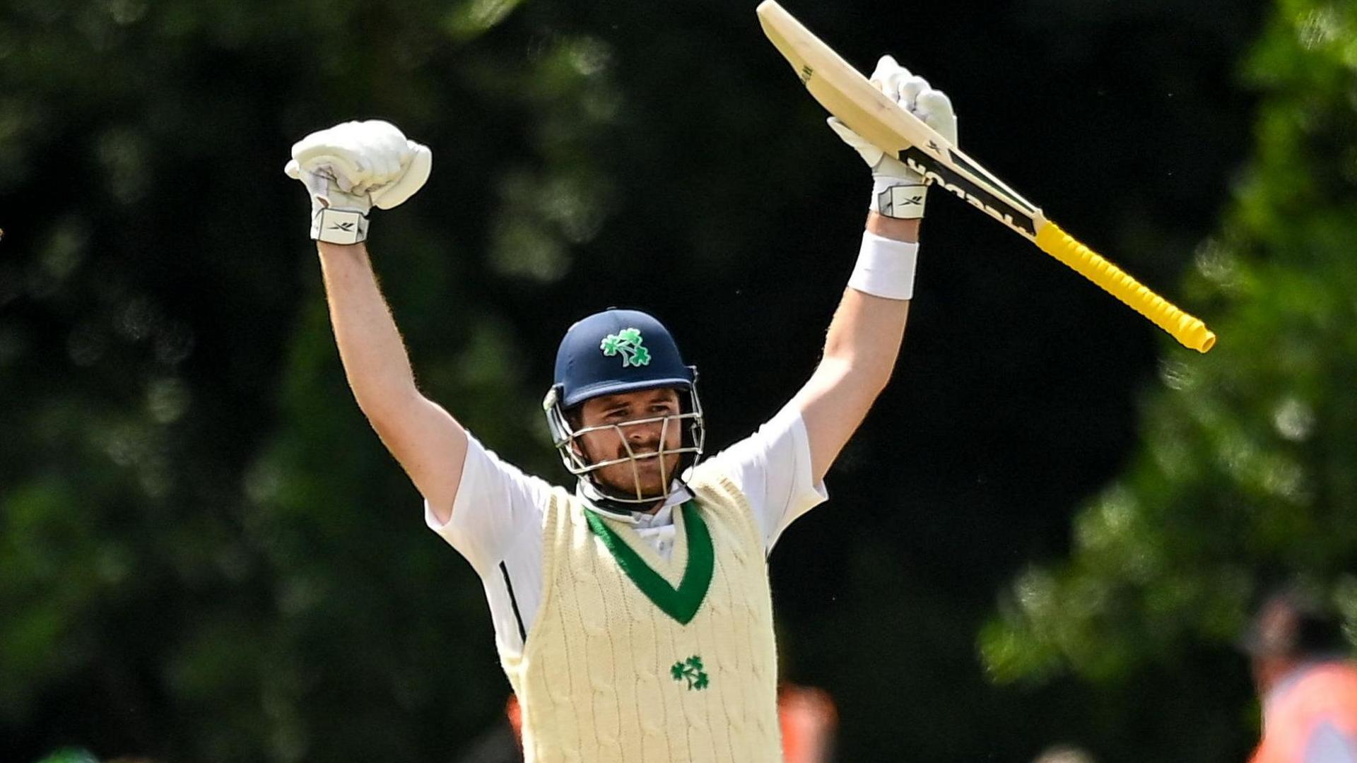 Ireland's Mark Adair celebrates their Test win over Zimbabwe