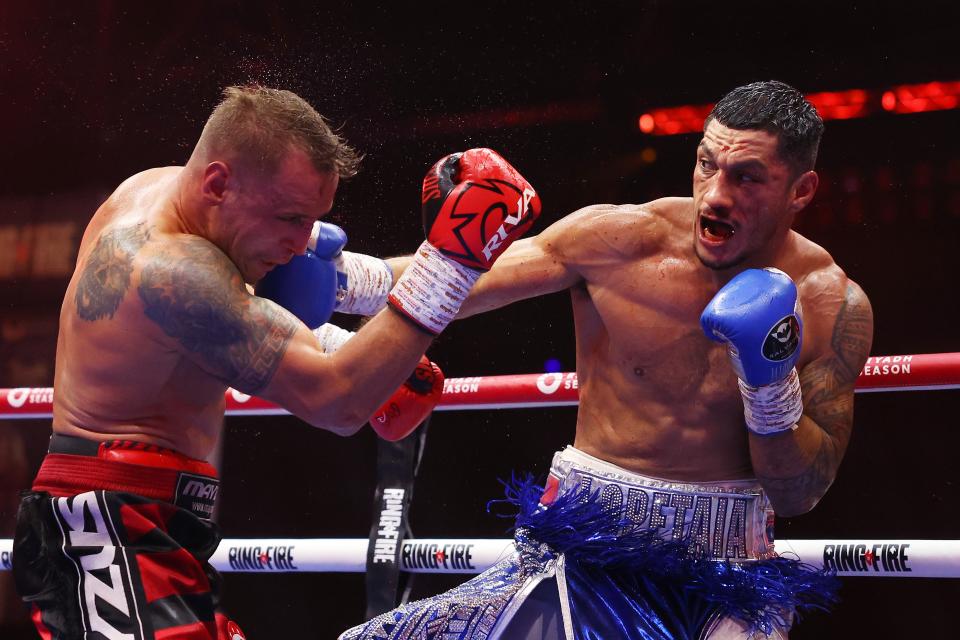 Jai Opetaia (right) in his second win over Mairis Briedis (Getty Images)