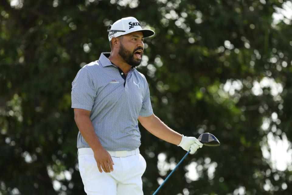 HONOLULU, HAWAII - JANUARY 12: J.J. Spaun of the United States reacts to his shot from the fifth tee during the final round of the Sony Open in Hawaii 2025 at Waialae Country Club on January 12, 2025 in Honolulu, Hawaii. (Photo by Sarah Stier/Getty Images)