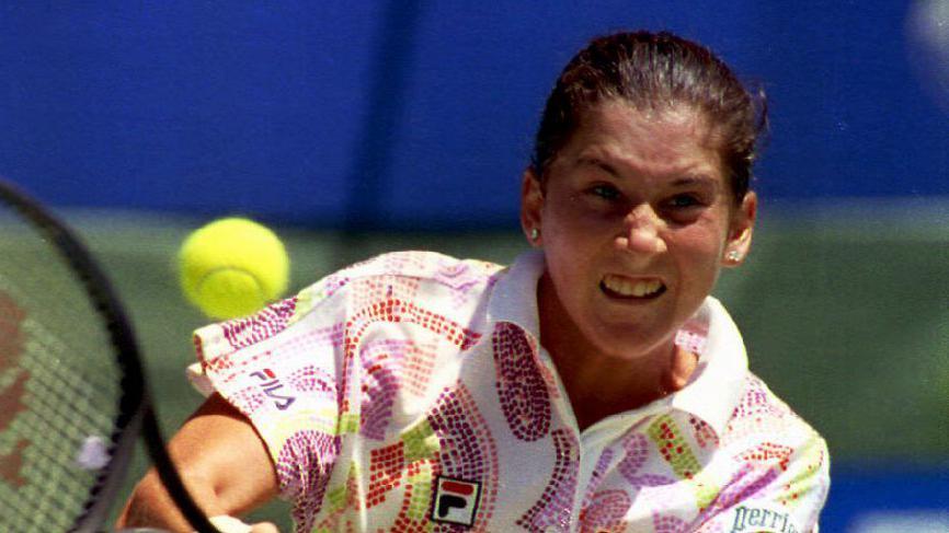 Monica Seles hits a return