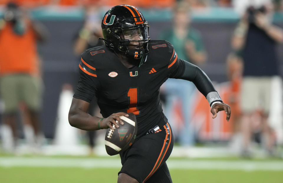 Miami quarterback Cam Ward is a possibility to be drafted first overall in April. (AP Photo/Lynne Sladky, File)