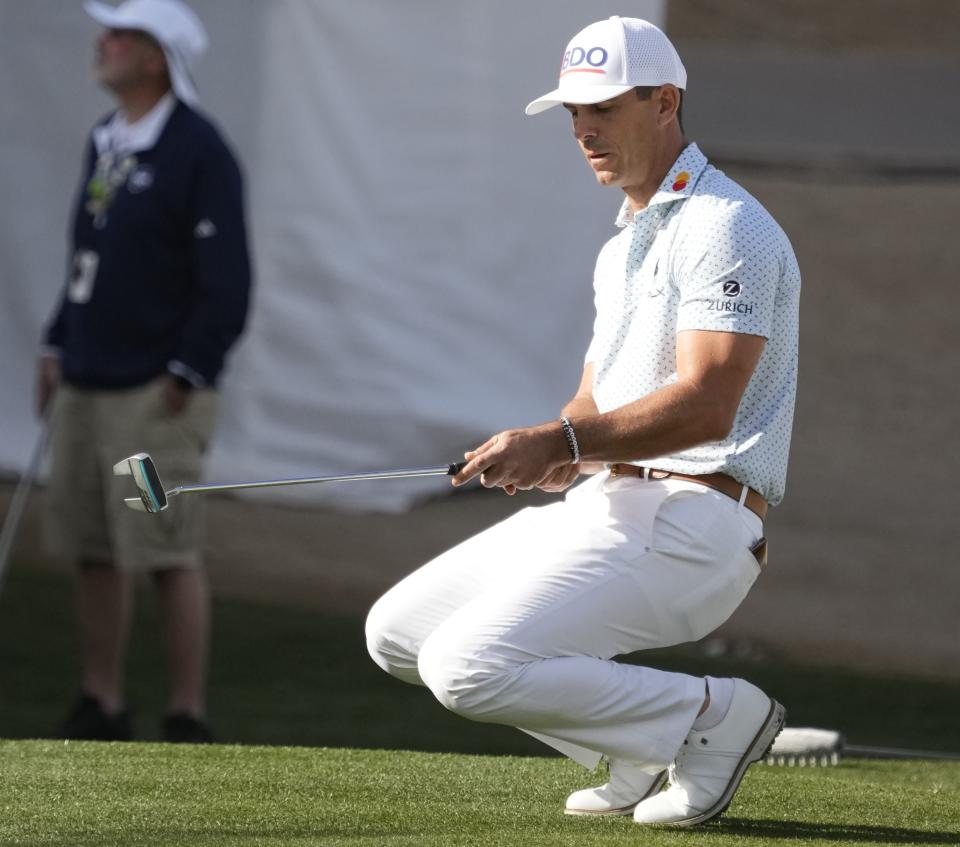 Billy Horschel reacts after his putt on the 16th green during the second round of the WM Phoenix Open at TPC in Scottsdale on Feb. 7, 2025, in Scottsdale, Ariz.