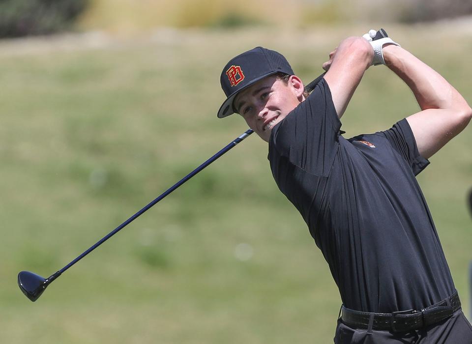 Austin Woods of Palm Desert tees off on the first hole at Mission Hills North during the DEL golf individual finals in Rancho Mirage, Calif., May 2, 2024.