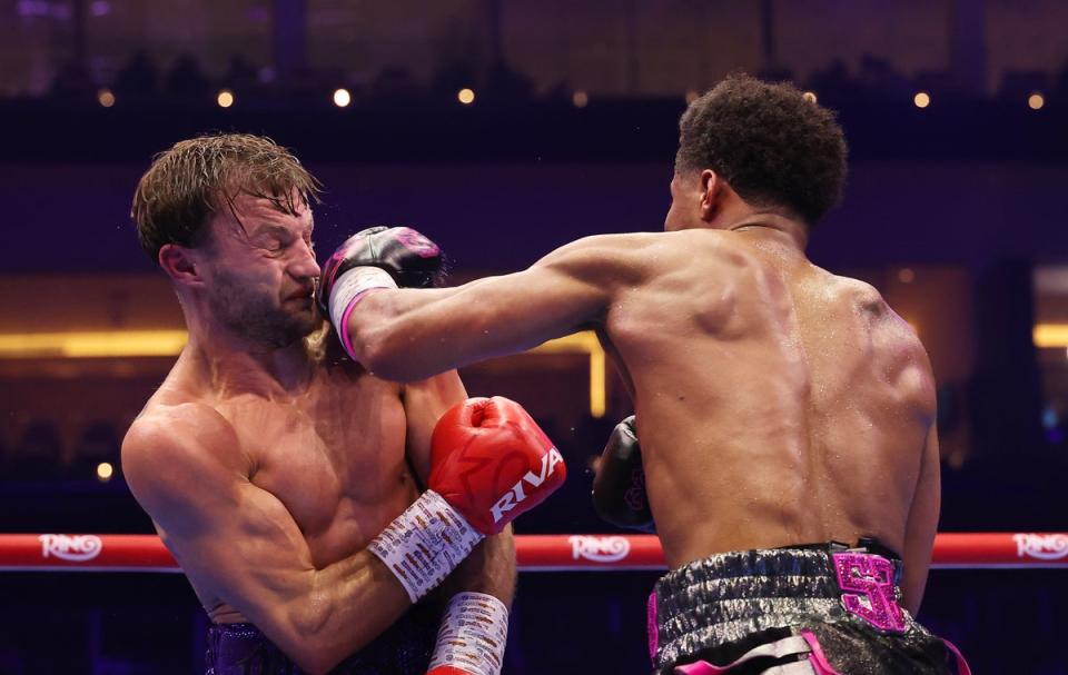 Shakur Stevenson (right) beat a spirited underdog in Josh Padley (Getty)