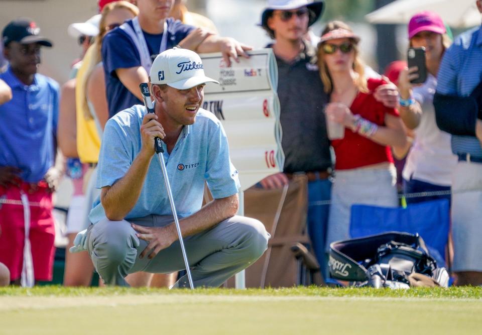 Jupiter’s Ryan Gerard, eyeing a birdie putt on the eighth hole during the final round of the Honda Classic in 2023, earned a tee time for that tournament via Monday qualifying and finished fourth at PGA National.