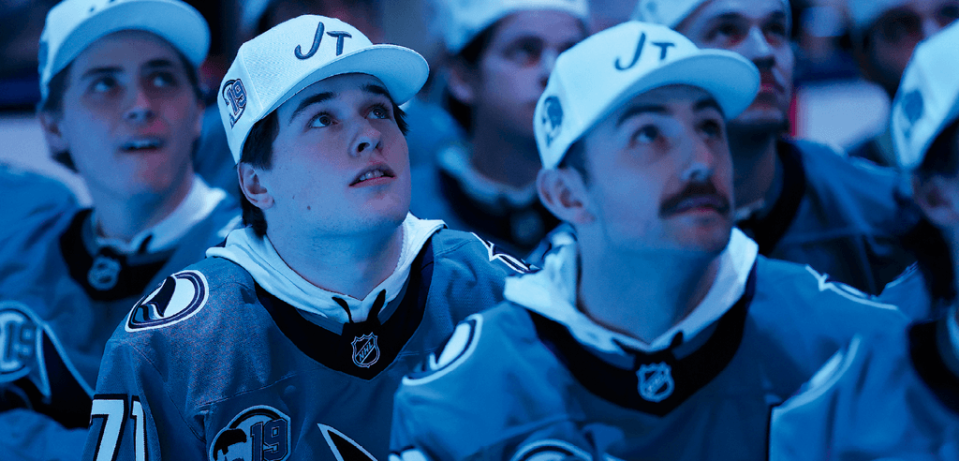 Macklin Celebrini and Barclay Goodrow (Ezra Shaw/Pool Photo via Imagn Images)