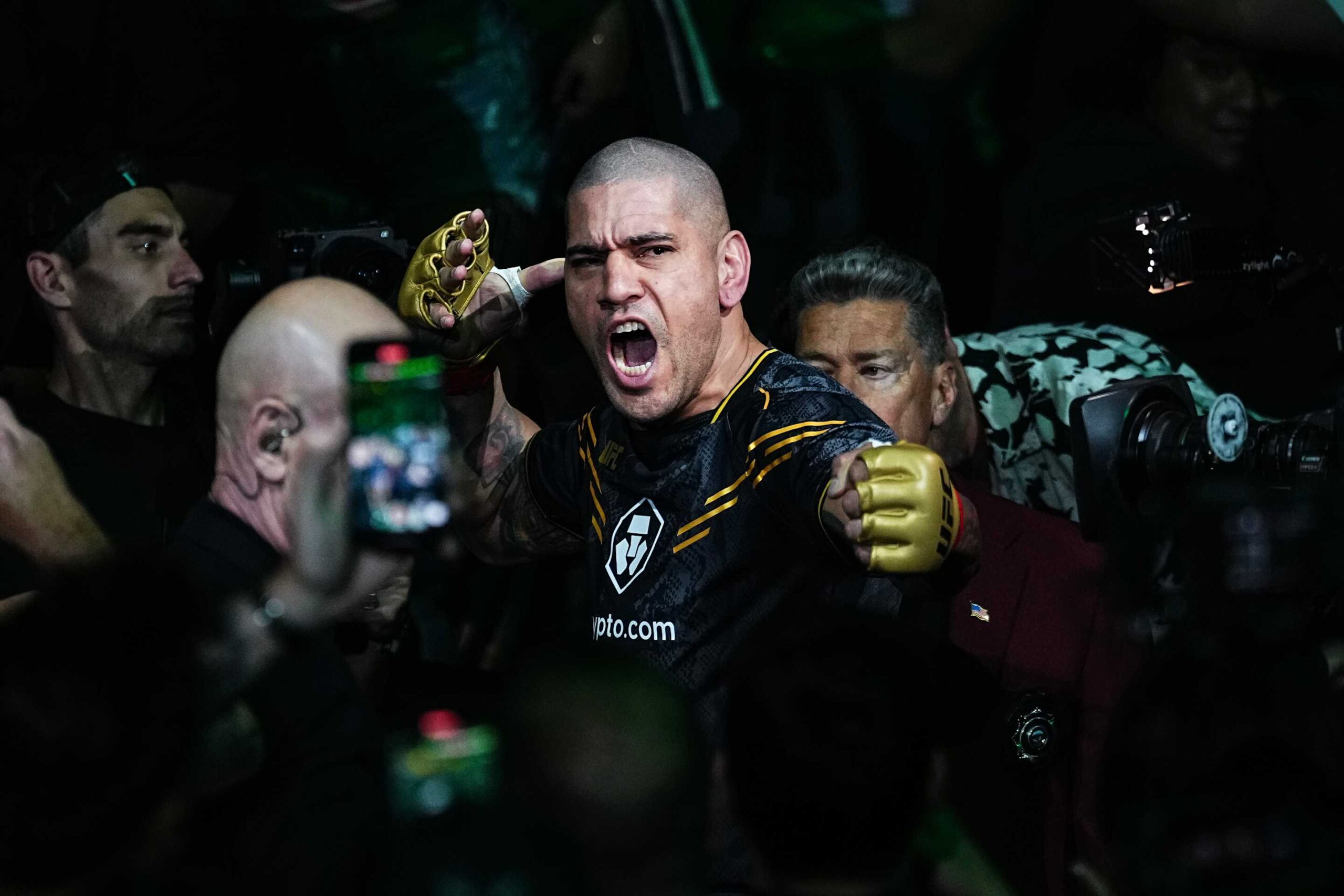 LAS VEGAS, NEVADA - JUNE 29: Alex Pereira of Brazil walks out prior to the UFC light heavyweight championship fight against Jiri Prochazka of the Czech Republic during the UFC 303 event at T-Mobile Arena on June 29, 2024 in Las Vegas, Nevada. (Photo by Jeff Bottari/Zuffa LLC via Getty Images)