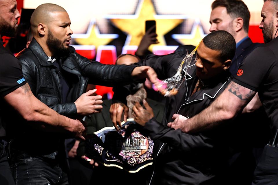 Eubank Jr slapping Conor Benn in the face with an egg in February (Richard Sellers/PA Wire)