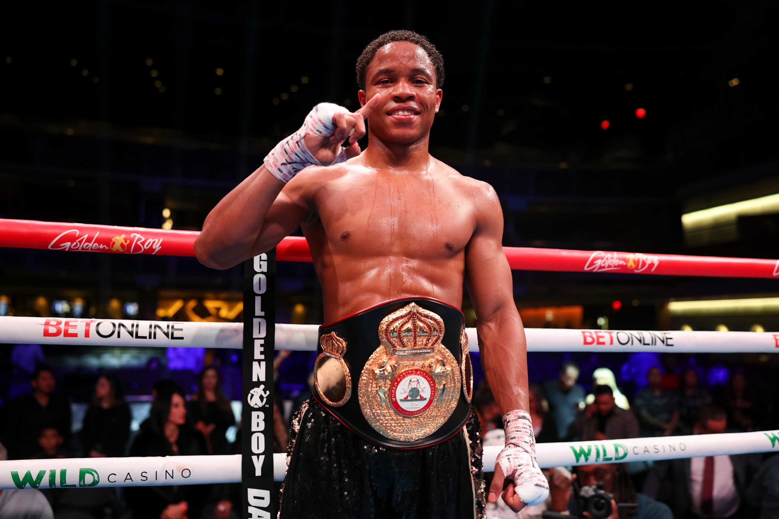 LAS VEGAS, NEVADA - NOVEMBER 02: Floyd Schofield poses after defeating Rene Tellez Giron during a fight at The Theater on November 02, 2024 in Las Vegas, Nevada. (Photo by Cris Esqueda/Golden Boy/Getty Images)