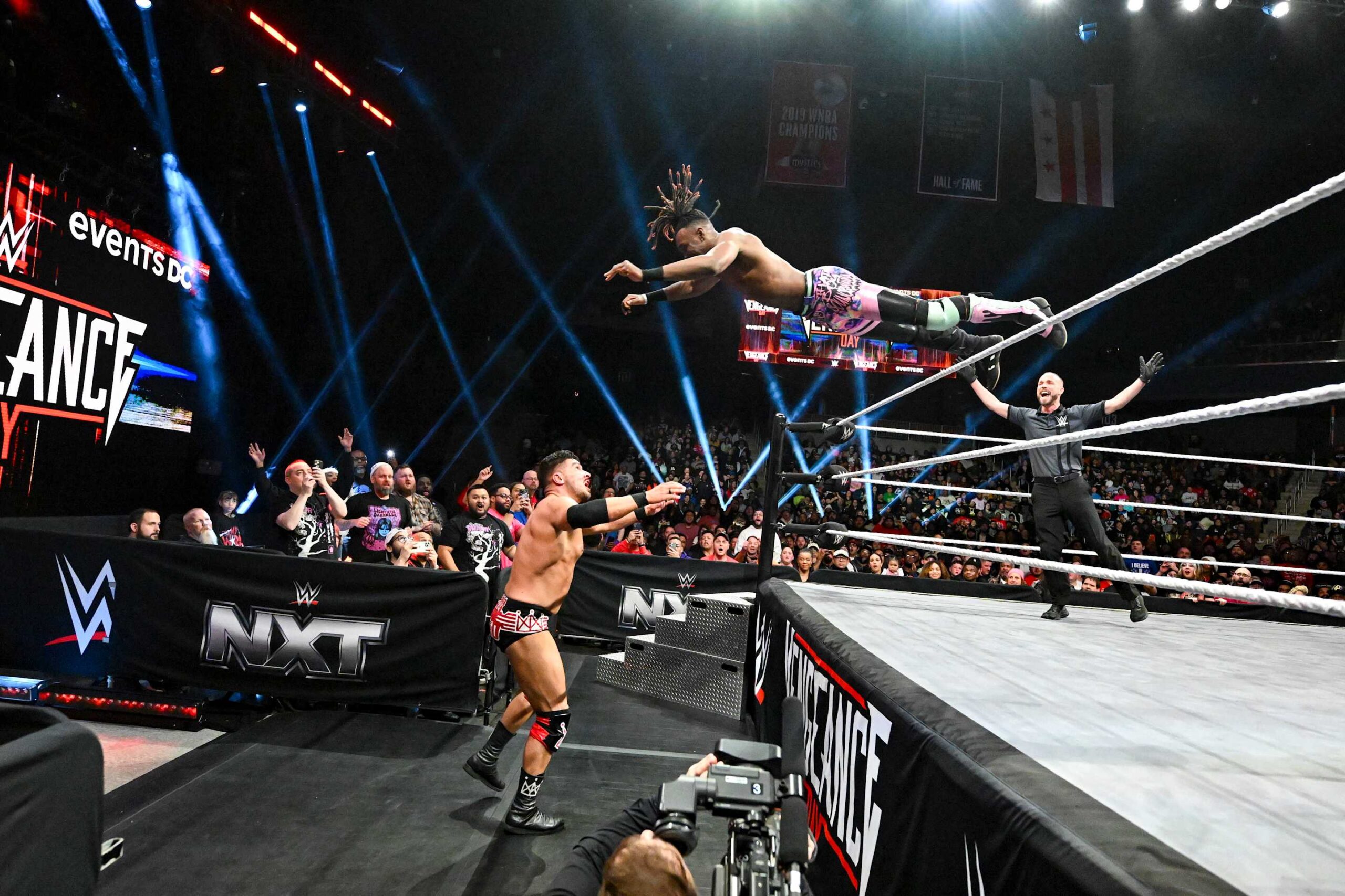 WASHINGTON, DC - FEBRUARY 15: Je'Von Evans in action against Ethan Page during NXT Vengeance Day at the Entertainment and Sports Arena on February 15, 2025 in Washington, DC.  (Photo by WWE/WWE via Getty Images)