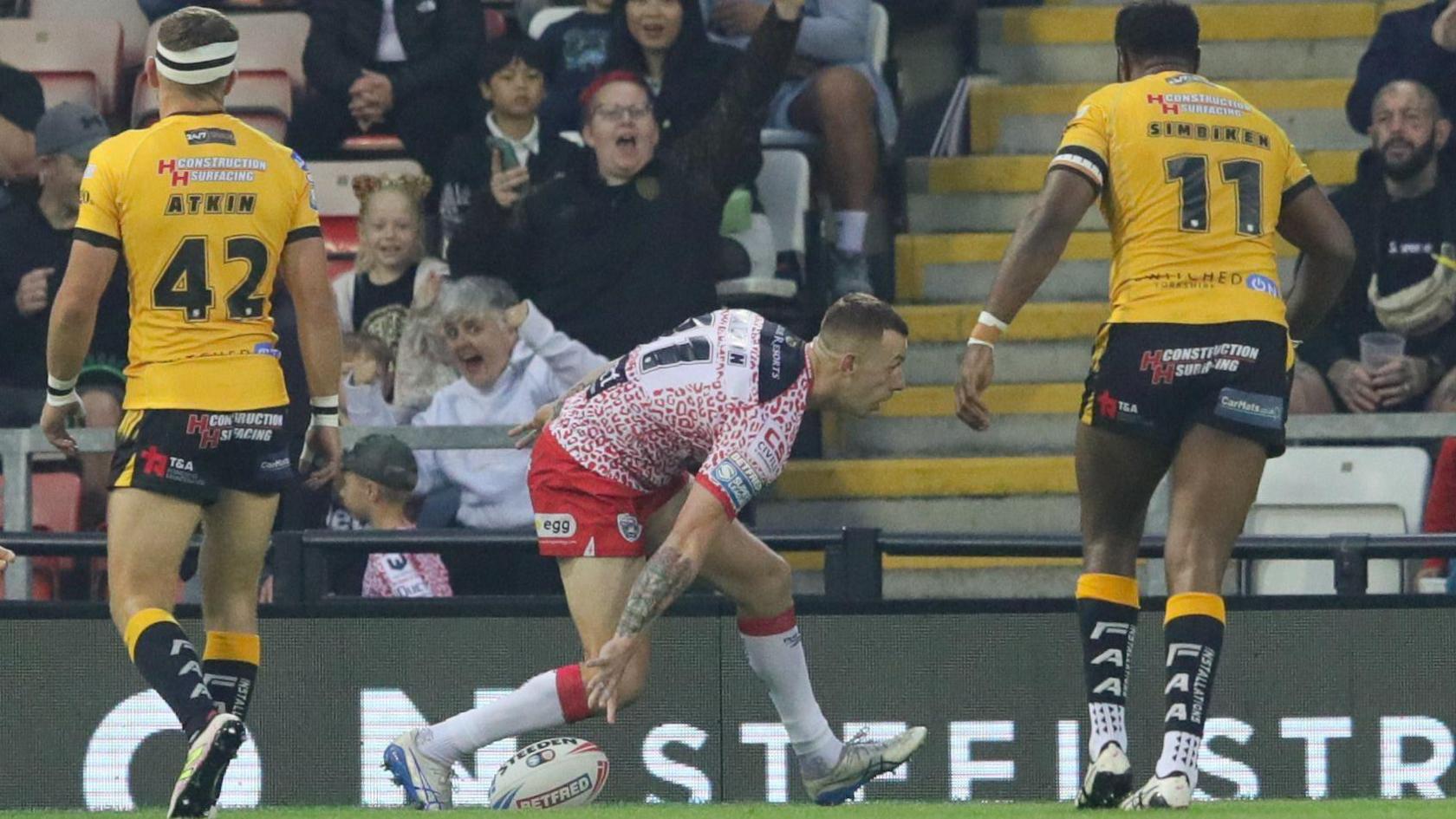Frankie Halton playing for Leigh Leopards against Castleford Tigers in Super League rugby