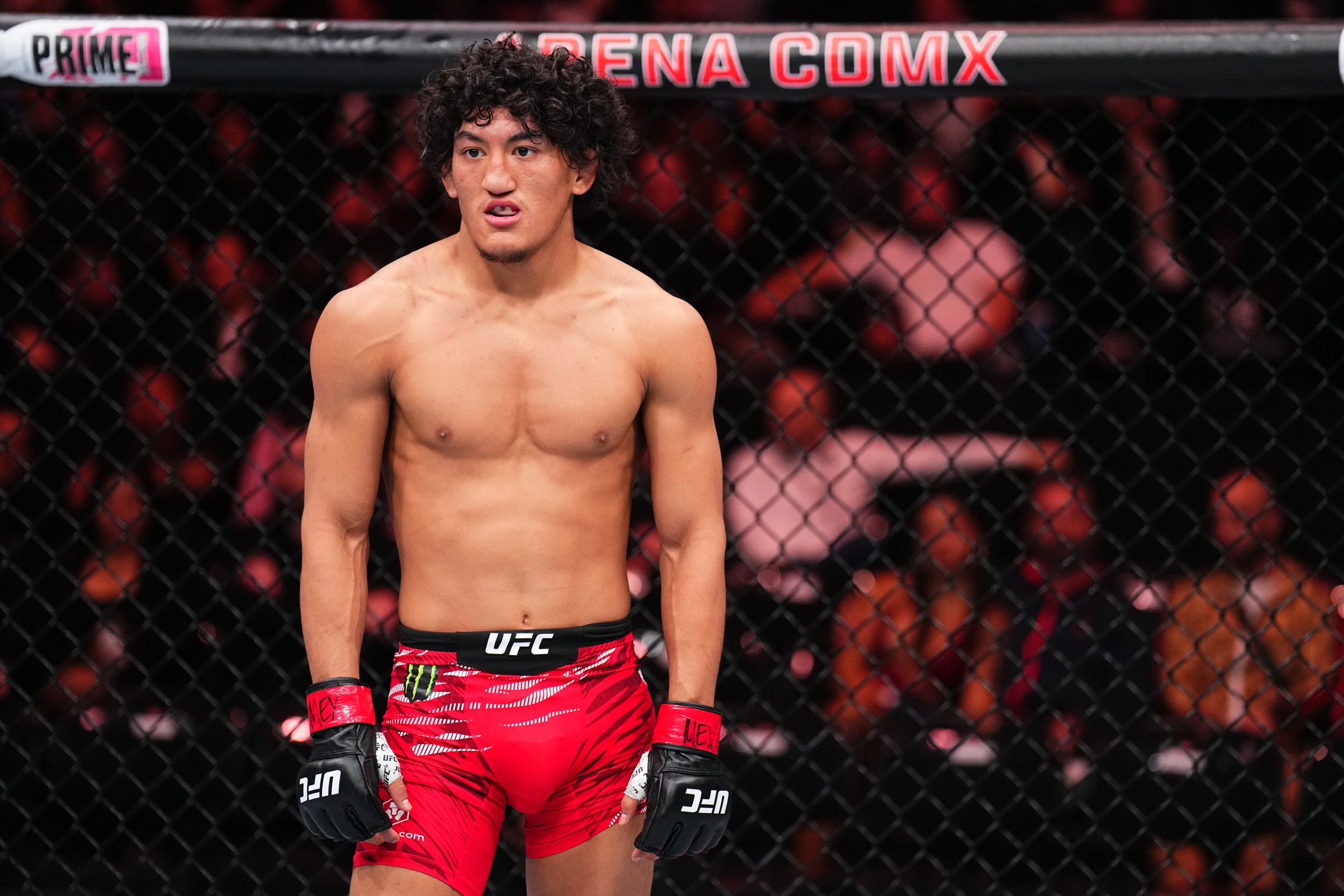 MEXICO CITY, MEXICO - MARCH 29: Raul Rosas Jr. looks on between rounds against Vince Morales in a bantamweight fight during the UFC Fight Night event at CDMX Arena on March 29, 2025 in Mexico City, Mexico. (Photo by Chris Unger/Zuffa LLC)