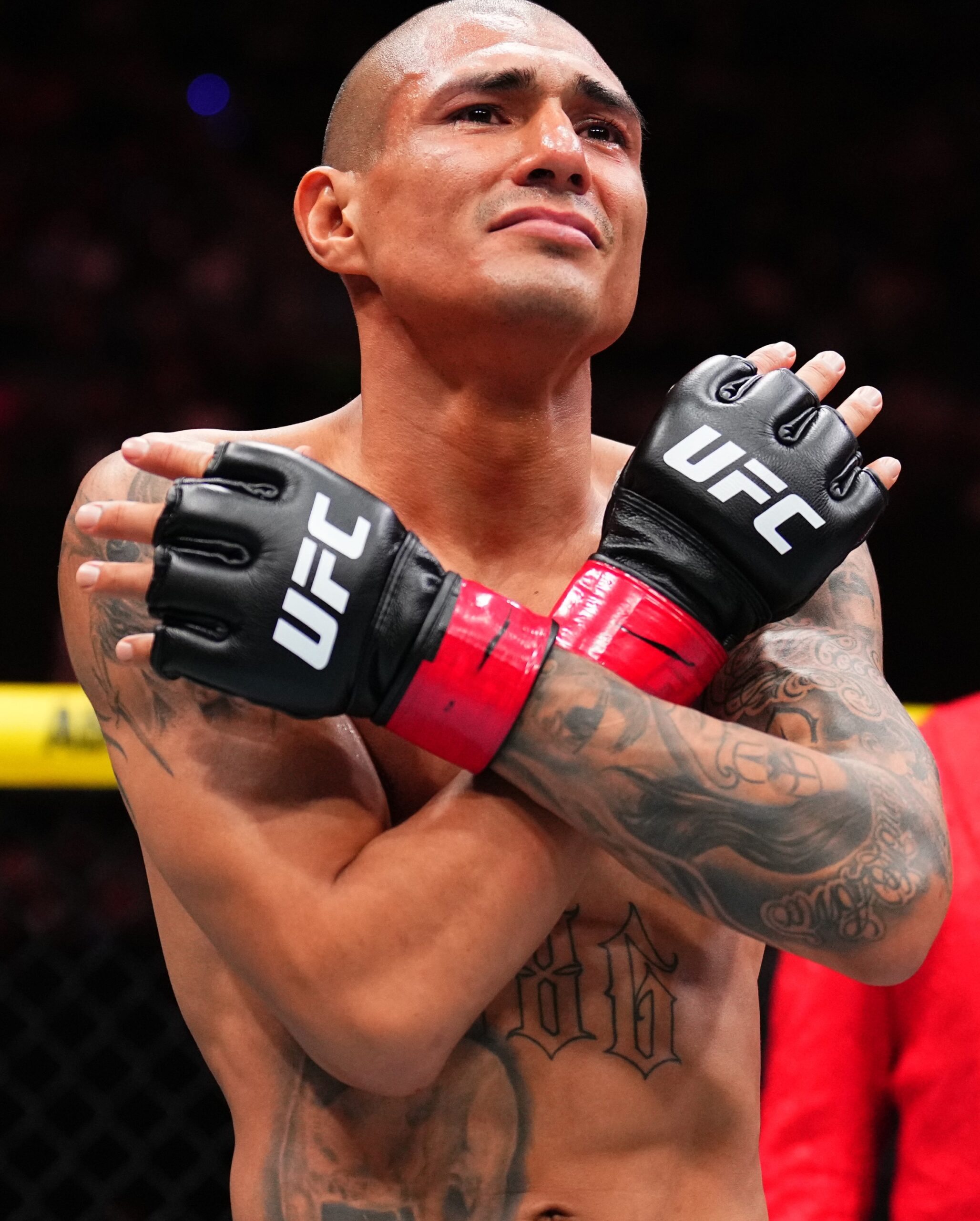 MEXICO CITY, MEXICO - MARCH 29: Edgar Chairez of Mexico reacts after a submission victory against CJ Vergara in a flyweight fight during the UFC Fight Night event at CDMX Arena on March 29, 2025 in Mexico City, Mexico. (Photo by Chris Unger/Zuffa LLC)