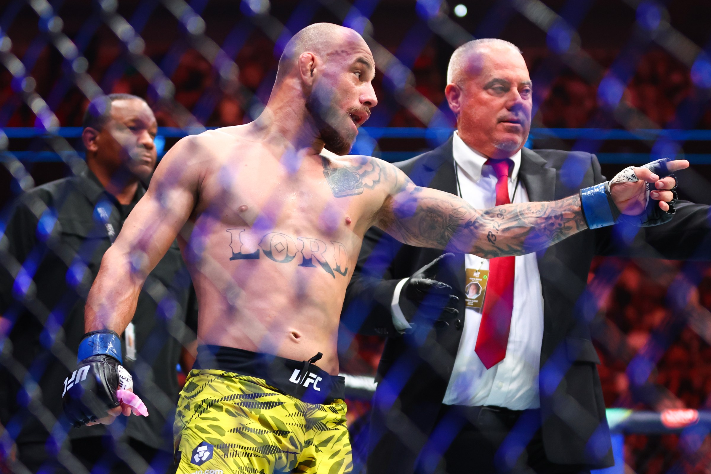 MIAMI, FLORIDA - APRIL 12: Jean Silva of Brazil reacts after defeating Bryce Mitchell of the United States in a featherweight fight during UFC 314 at Kaseya Center on April 12, 2025 in Miami, Florida. (Photo by Megan Briggs/Getty Images)