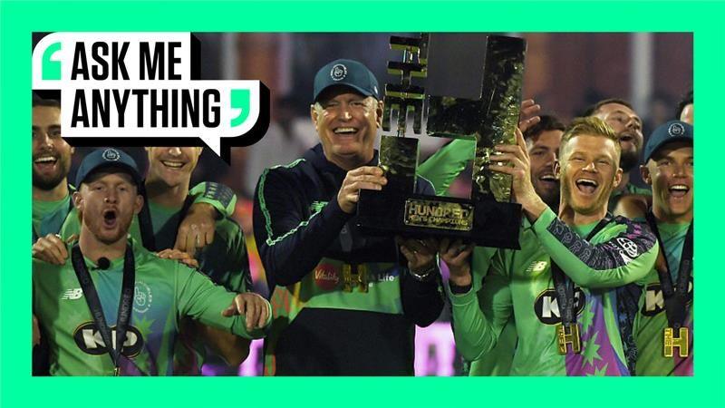 Oval Invincibles celebrating winning the 2025 men's edition of the Hundred with an Ask Me Anything border around them