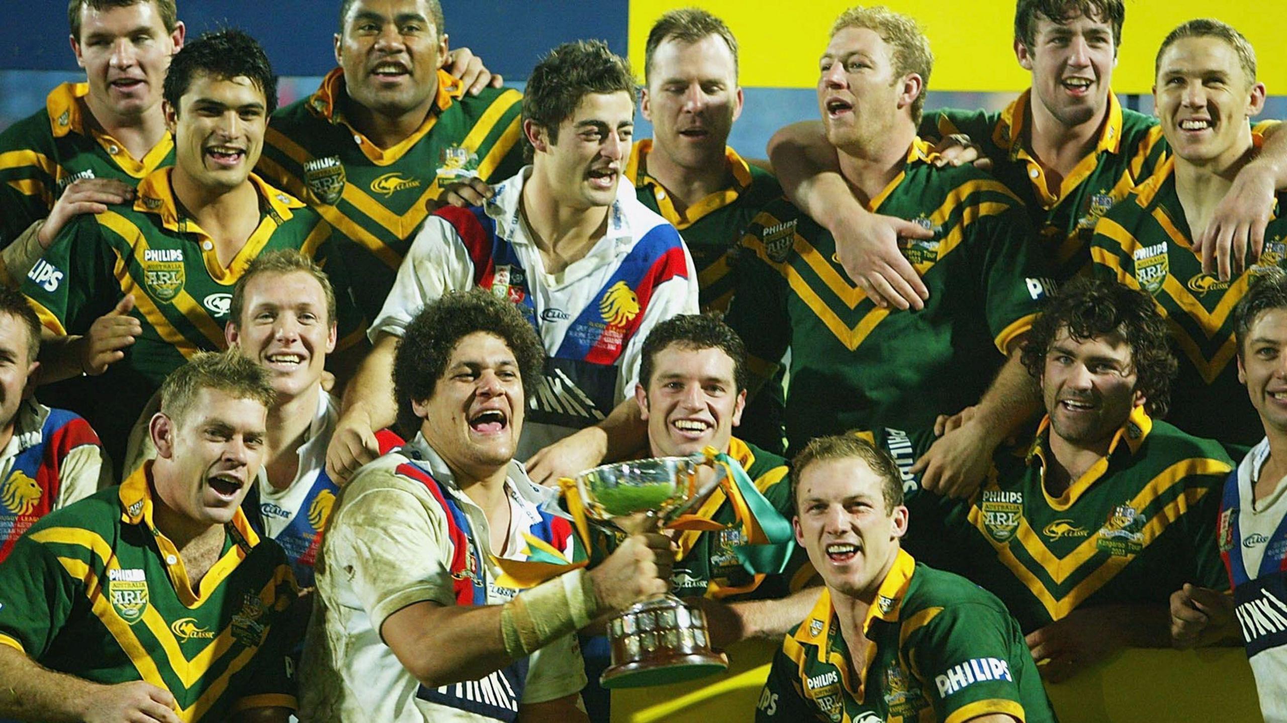 Australia celebrate winning the 2003 Rugby League Ashes series
