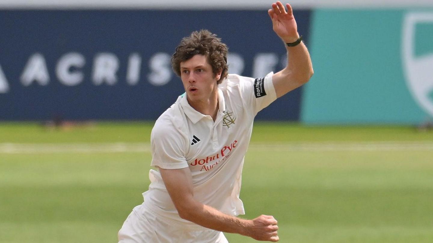 Calvin Harrison bowling for Nottinghamshire