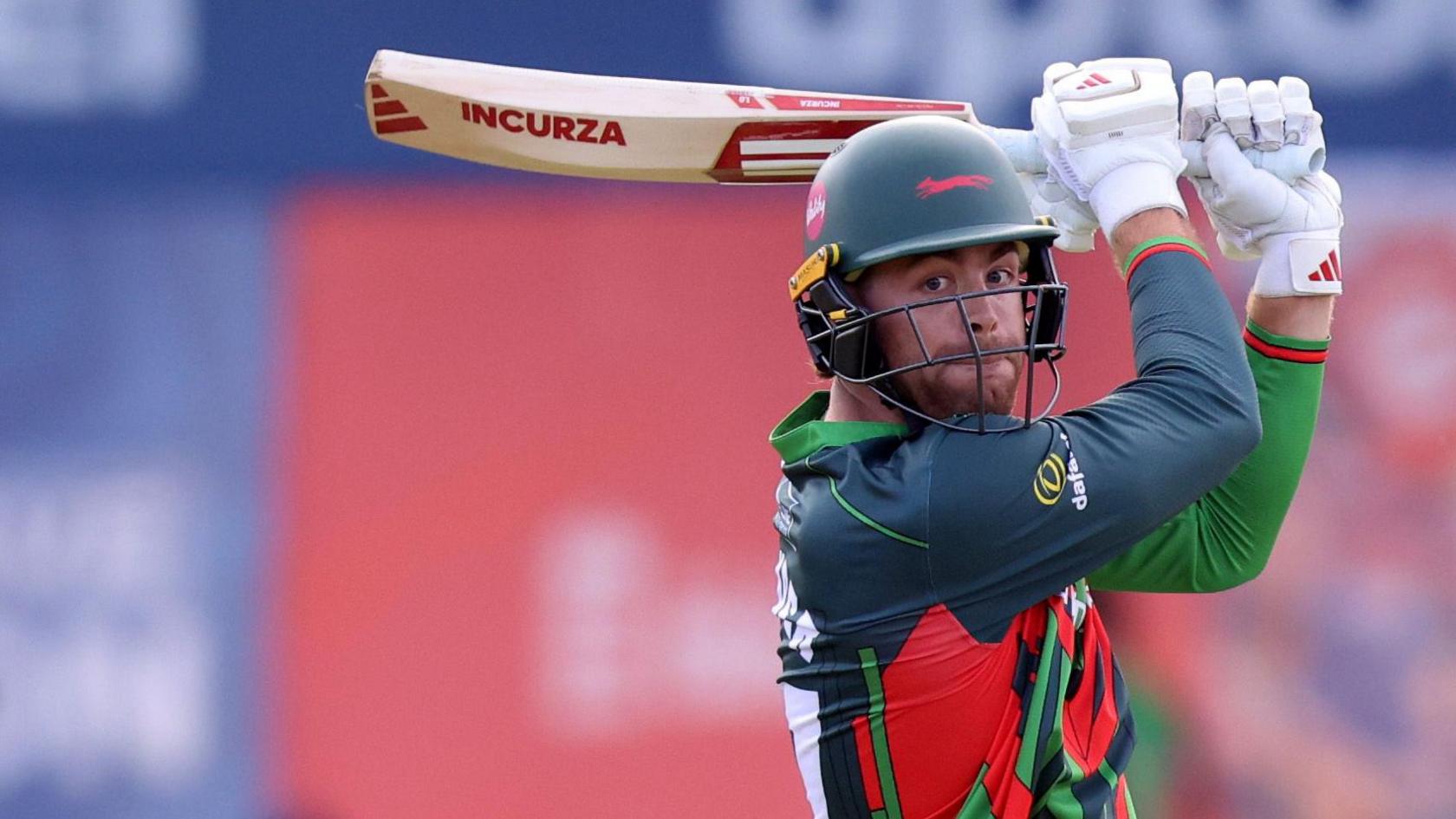 Louis Kimber plays a shot for Leicestershire