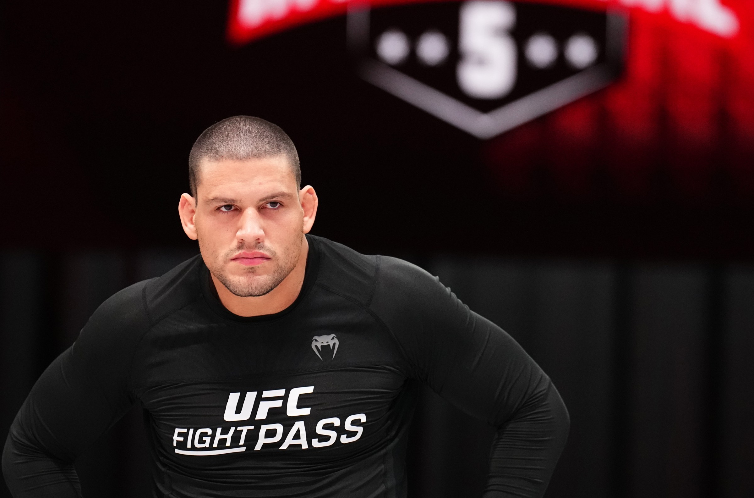 LAS VEGAS, NEVADA – DECEMBER 10: Felipe Pena prepares to face Nicholas Meregali during the UFC Fight Pass Invitational at UFC APEX on December 10, 2023 in Las Vegas, Nevada.