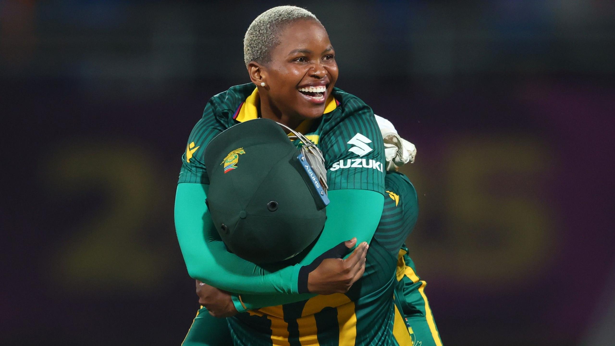 Nonkululeko Mlaba hugs a team-mate